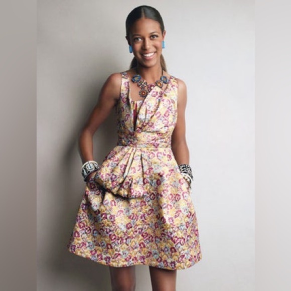 Zac Posen for Target Yellow Pink Metallic Floral Peplum Dress Women’s Size 1 - Picture 9 of 14